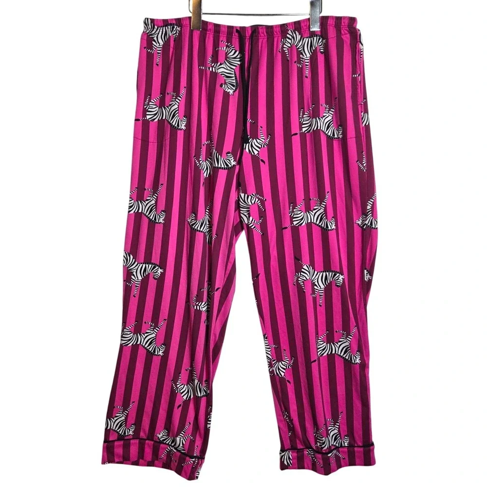 Room Service Womens Pink Zebra Stripe Pajama Set XXL Long Sleeve Button Up Pants